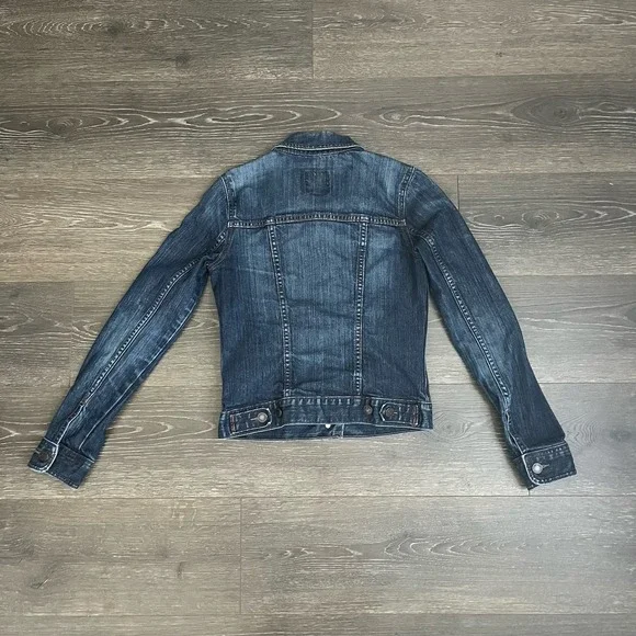 Old Navy  jean jacket womens XS Trucker‎ medium dark stretch denim Old School - Picture 6 of 12